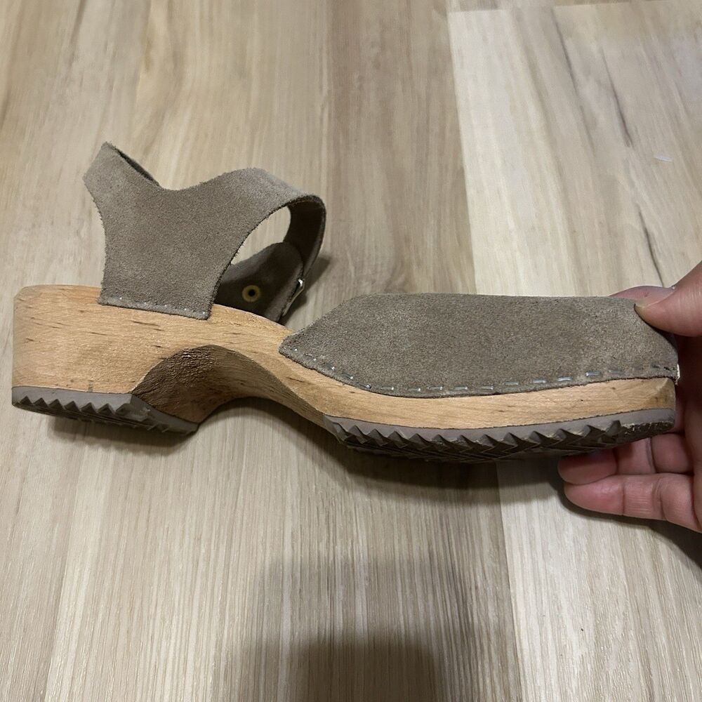 MIA Swedish Wooden Suede Clog Sandals Womens EU 40 US 9 Taupe Brown - Picture 5 of 10
